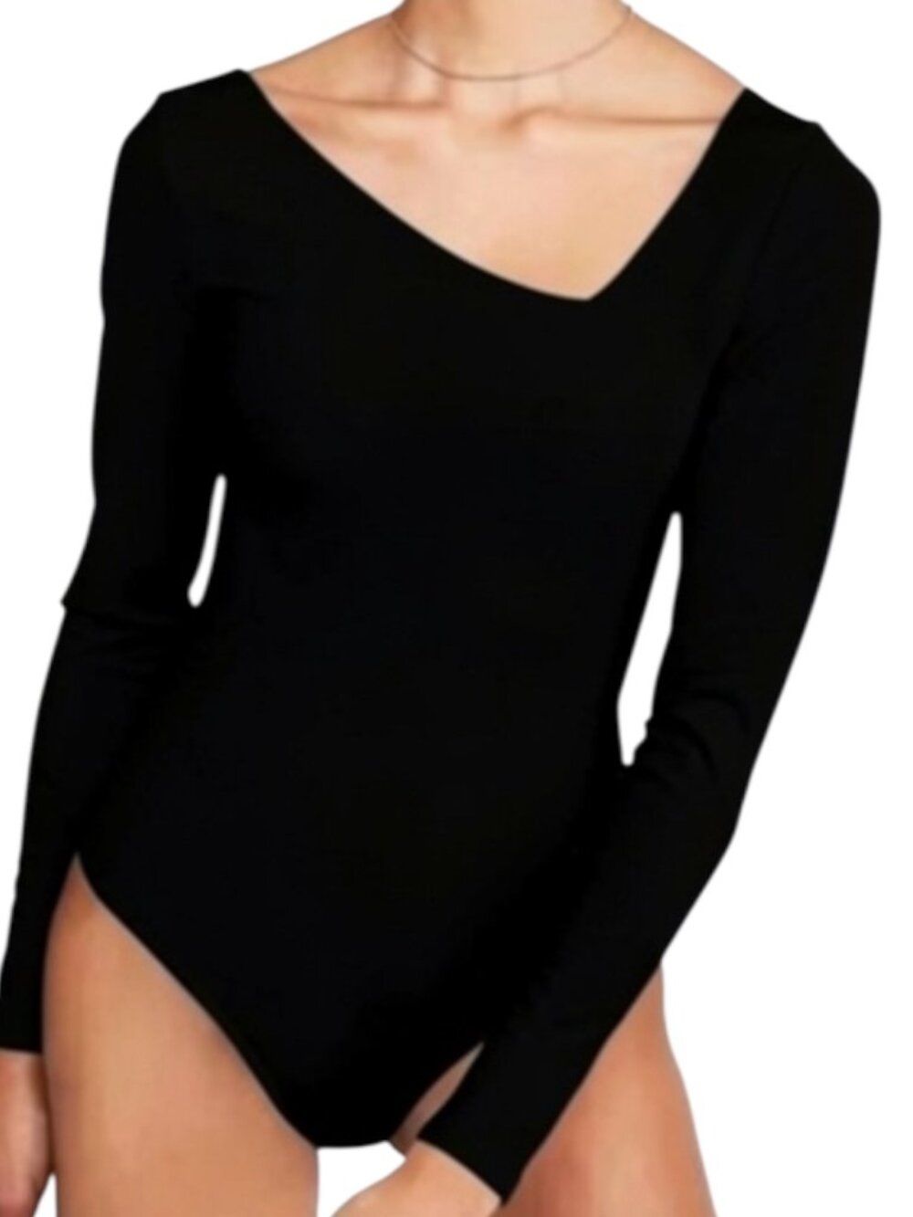 Intimately Free People Asymmetrical Neck Bodysuit Top Shirt Thong Black M